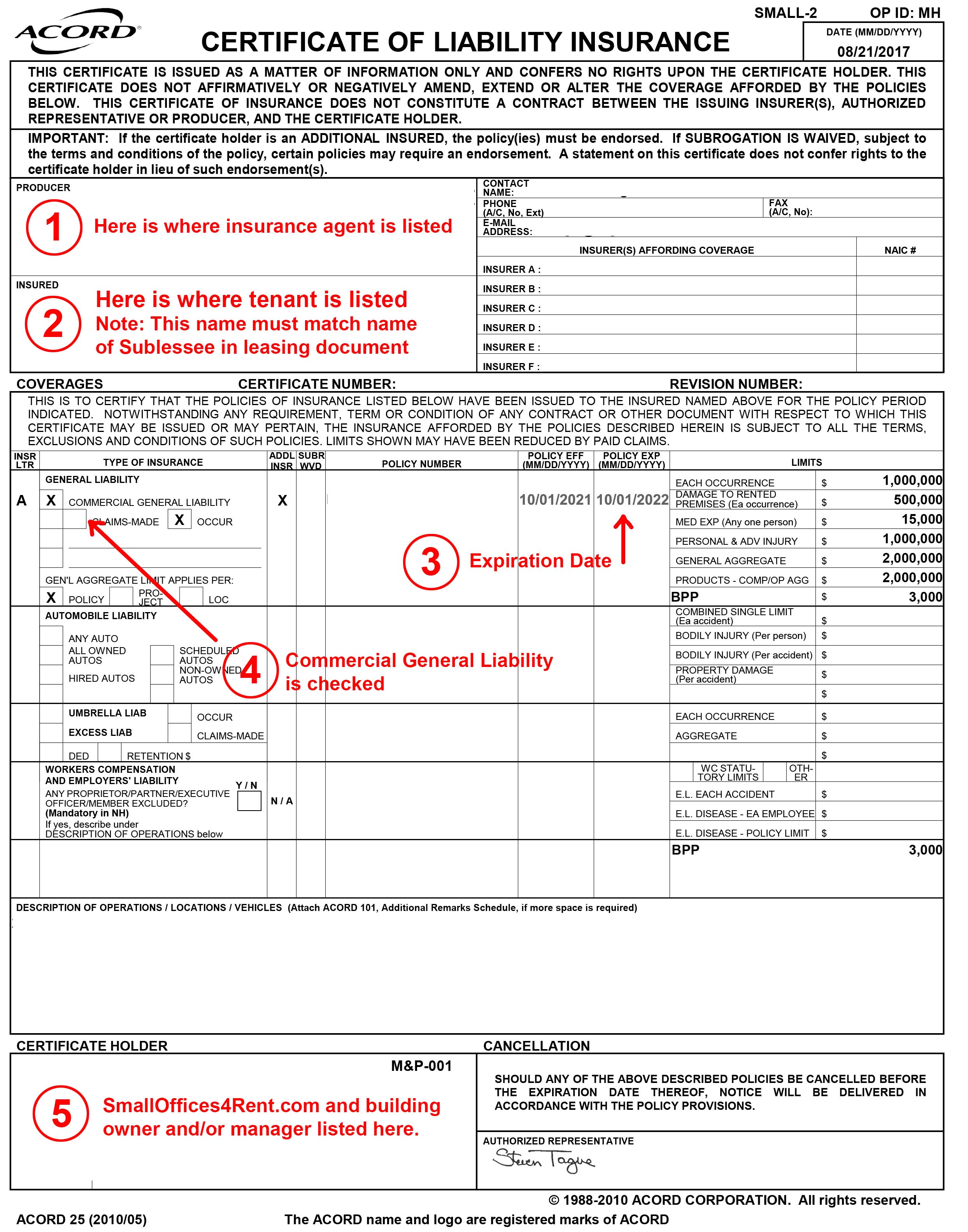 Certificate of Liability - Sample